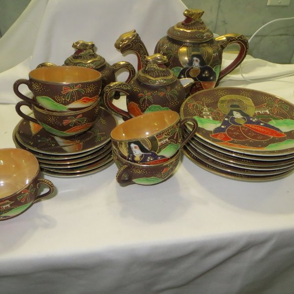 Satsuma Moriage 20 PC Tea Set Japanese Dragonware - Picture 6 of 8